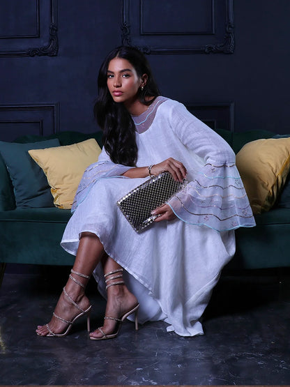 Waves Bell Sleeves Linen Abaya-Abayas-KURUNKOO- Pointure.AE