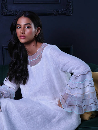 Waves Bell Sleeves Linen Abaya-Abayas-KURUNKOO- Pointure.AE